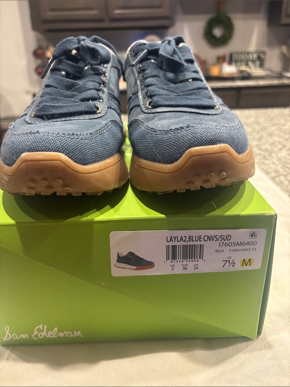 Sam Edelman Blue Canvas Sneakers with Gum Sole